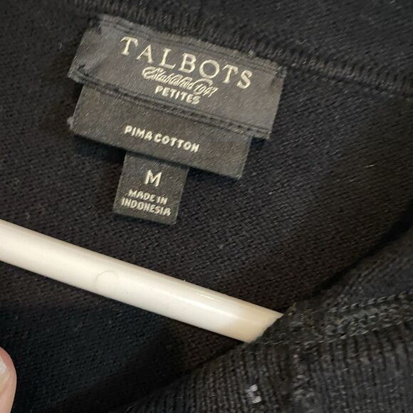 Talbots knit cardigan hooded black womens Petite M soft cozy 100%PimaCotton - Picture 5 of 7